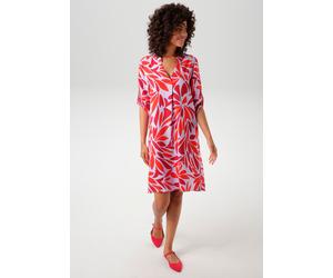 Blusenkleid ANISTON CASUAL, Damen, Gr. 40, N-Gr, lila (flieder, dunkelrot, orangeot), Web, Obermaterial: 100% Viskose, bedruckt, gemustert, figurumspielend kniefrei, V-Ausschnitt, Krempelärmel, Kleide