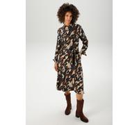Blusenkleid ANISTON CASUAL, Damen, Gr. 40, N-Gr, schwarz (braun, sand, petrolblau, schwarz, beige), Web, Obermaterial: 100% Viskose, bedruckt, figurumspielend wadenlang, Krempelärmel 1-Knopf-Manschett