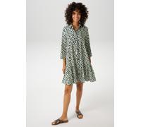 Blusenkleid ANISTON CASUAL, Damen, Gr. 42, N-Gr, grün (sand, tannengrün), Web, Obermaterial: 100% Viskose, bedruckt, gemustert, lässig geschnitten kniefrei, Krempelärmel, Kleider Blusenkleid, mit graf