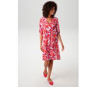 Blusenkleid ANISTON CASUAL, Damen, Gr. 42, N-Gr, lila (flieder, dunkelrot, orangeot), Web, Obermaterial: 100% Viskose, bedruckt, gemustert, figurumspielend kniefrei, V-Ausschnitt, Krempelärmel, Kleide