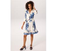 Blusenkleid ANISTON CASUAL, Damen, Gr. 44, N-Gr, wollweiß, hellblau, türkis, blau, marine, schwarz, Web, Obermaterial: 100% Viskose, bedruckt, geblümt, figurumspielend kniefrei, V-Ausschnitt, Krempelä