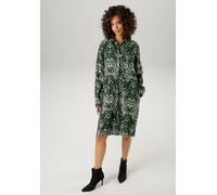 Blusenkleid ANISTON CASUAL, Damen, Gr. 44, N-Gr, bunt (schwar, jade, grün, wollweiß), Web, Obermaterial: 100% Viskose, animal-print, bedruckt, gemustert, figurumspielend kniefrei, 1-Knopf-Manschette,