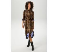 Blusenkleid ANISTON CASUAL, Damen, Gr. 44, N-Gr, schwarz, beige, braun, blau, hellblau, Web, Obermaterial: 100% Viskose, animal-print, bedruckt, geblümt, figurumspielend wadenlang, Krempelärmel 1-Knop