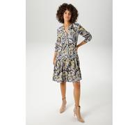 Blusenkleid ANISTON CASUAL, Damen, Gr. 46, N-Gr, blau (marine, weiß, gelb, blau, beige), Web, Obermaterial: 100% Viskose, Paisley, bedruckt, lässig geschnitten kniefrei, V-Ausschnitt, Krempelärmel 1-K