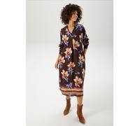 Blusenkleid ANISTON CASUAL, Damen, Gr. 46, N-Gr, braun (dunkelbraun, blau, sand, beige, braun, hellbraun, hellblau), Web, Obermaterial: 100% Viskose, bedruckt, geblümt, lässig geschnitten kniebedecken