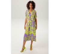 Blusenkleid ANISTON CASUAL, Damen, Gr. 46, N-Gr, bunt (lavendel, apfelgrün, flieder), Web, Obermaterial: 100% Viskose, bedruckt, gemustert, lässig geschnitten kniebedeckend, V-Ausschnitt, Rippbündchen