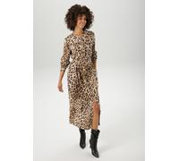 Blusenkleid ANISTON CASUAL, Damen, Gr. 46, N-Gr, schwarz (sand, beige, hellbraun, braun, kunkelbraun, schwarz), Web, Obermaterial: 100% Viskose, animal-print, bedruckt, figurumspielend wadenlang, Rund
