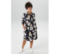 Blusenkleid ANISTON PLUS, Damen, Gr. 44, N-Gr, marine, sanftes weiß, blau, apricot, Web, Obermaterial: 100% Viskose, bedruckt, geblümt, figurumspielend kniebedeckend, hoch geschlossener Ausschnitt, 1-