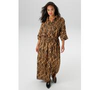 Blusenkleid ANISTON PLUS, Damen, Gr. 46, N-Gr, braun (braun, schwarz), Web, Obermaterial: 100% Viskose, animal-print, gemustert, figurumspielend knöchelfrei, Raglanärmel breiter Bund, Kleider Blusenkl