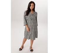Blusenkleid ANISTON PLUS, Damen, Gr. 46, N-Gr, schwarz, weiß, Web, Obermaterial: 100% Viskose, bedruckt, gemustert, lässig geschnitten kniebedeckend, V-Ausschnitt, Kleider Blusenkleid, in graphischen