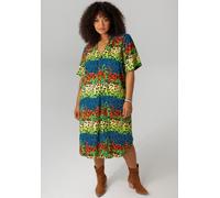 Blusenkleid ANISTON PLUS, Damen, Gr. 48, N-Gr, bunt, Web, Obermaterial: 100% Viskose, Antik-Look, bedruckt, gemustert, lässig geschnitten kniebedeckend, V-Ausschnitt, Kleider Blusenkleid, mit farbenfr