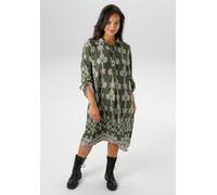 Blusenkleid ANISTON PLUS, Damen, Gr. 48, N-Gr, grün (olive, natur), Web, Obermaterial: 100% Viskose, gemustert, figurumspielend knielang, gerader Abschluss krempelbar, Kleider Blusenkleid, aus weich f