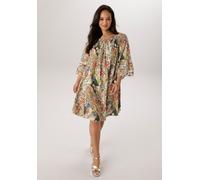 Blusenkleid ANISTON PLUS, Damen, Gr. 50, N-Gr, bunt, Web, Obermaterial: 100% Viskose, bedruckt, gemustert, figurumspielend kniebedeckend, Carmenausschnitt, Volant, Kleider Blusenkleid, mit Gummizug am