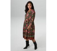 Blusenkleid ANISTON PLUS, Damen, Gr. 50, N-Gr, bunt, Web, Obermaterial: 100% Viskose, geblümt, gemustert, figurumspielend kniebedeckend, V-Ausschnitt, Volant, Kleider Blusenkleid, aus weich fallender 