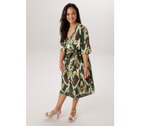 Blusenkleid ANISTON PLUS, Damen, Gr. 50, N-Gr, grün (khaki, weiß, bordeaux, senf), Web, Obermaterial: 100% Viskose, bedruckt, gemustert, figurumspielend kniebedeckend, V-Ausschnitt, Kleider Blusenklei