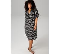 Blusenkleid ANISTON PLUS, Damen, Gr. 52, N-Gr, schwarz-weiß (schwarz, weiß), Web, Obermaterial: 100% Viskose, lässig geschnitten kniebedeckend, V-Ausschnitt, Kleider Blusenkleid, in trendigen Druck (3