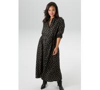 Blusenkleid ANISTON PLUS, Damen, Gr. 54, N-Gr, schwarz (schwarz, beige), Web, Obermaterial: 100% Viskose, gepunktet, Kleider Blusenkleid, aus weich fallender Viskose (13398450-54) schwarz, beige