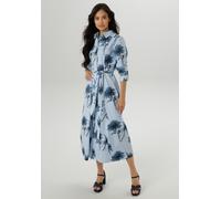 Blusenkleid ANISTON SELECTED, Damen, Gr. 36, N-Gr, hellbau, weiß, dunkelblau, Web, Obermaterial: 100% Baumwolle, geblümt, gemustert, gestreift, figurumspielend wadenlang, 1-Knopf-Manschette, Kleider B