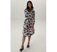 Blusenkleid ANISTON SELECTED, Damen, Gr. 36, N-Gr, schwarz-weiß (schwarz, weiß), Web, Obermaterial: 100% Viskose, bedruckt, gemustert, figurumspielend wadenlang, 1-Knopf-Manschette, Kleider Blusenklei