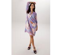 Blusenkleid ANISTON SELECTED, Damen, Gr. 38, N-Gr, blau, lila, rosa, ocker, Web, Obermaterial: 100% Viskose, bedruckt, gemustert, lässig geschnitten knieumspielend, V-Ausschnitt, 1-Knopf-Manschette, K