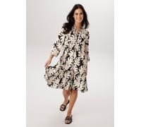 Blusenkleid ANISTON SELECTED, Damen, Gr. 40, N-Gr, camel, beige, schwarz, Web, Obermaterial: 100% Viskose, bedruckt, geblümt, gemustert, lässig geschnitten knieumspielend, V-Ausschnitt, 1-Knopf-Mansch