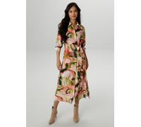 Blusenkleid ANISTON SELECTED, Damen, Gr. 42, N-Gr, rose, beige, kiwigrün, pink, senf, braun, khaki, Crêpe, Obermaterial: 97% Polyester, 3% Elasthan, bedruckt, gemustert, figurumspielend Midi, 2-Knopf-