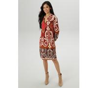 Blusenkleid ANISTON SELECTED, Damen, Gr. 42, N-Gr, rot (bordeaux, braun, rot, camel, beige), Web, Obermaterial: 100% Viskose, bedruckt, gemustert, figurumspielend kniefrei, V-Ausschnitt, Kleider Bluse