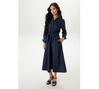 Blusenkleid ANISTON SELECTED, Damen, Gr. 46, N-Gr, blau (dunkelblau), Web, Obermaterial: 100% Baumwolle, unifarben, figurumspielend ca. Mitte Wade, 1-Knopf-Manschette, Kleider Blusenkleid, im angesagt