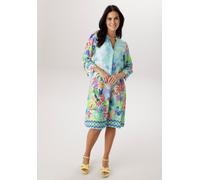 Blusenkleid ANISTON SELECTED, Damen, Gr. 48, N-Gr, hellblau, türkis, grün, gelb, bunt, Web, Obermaterial: 100% Viskose, bedruckt, gemustert, mehrfarbig, lässig geschnitten knieumspielend, V-Ausschnitt