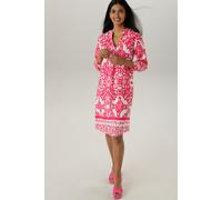 Blusenkleid ANISTON SELECTED, Damen, Gr. 48, N-Gr, pink (pink, weiß, hellpink), Web, Obermaterial: 100% Viskose, bedruckt, gemustert, lässig geschnitten knieumspielend, V-Ausschnitt, Kleider Blusenkle