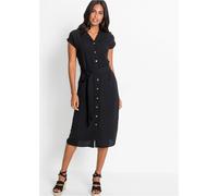 Blusenkleid BONPRIX, Damen, Gr. 38, N-Gr, schwarz, Web, Obermaterial: 100% Polyester, ausgestellt, Kleider Blusenkleid, eleganter Stil, mit kurzem Arm, mit Reverskragen (14651969-38) schwarz
