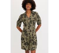 Blusenkleid BONPRIX, Damen, Gr. 40, N-Gr, grün (oliv, schwarz geblümt (länge: regulär)), Web, Obermaterial: 100% Viskose, regular fit, Kleider Blusenkleid, aus Viskose, mit Knopfleiste, ausgestellte P