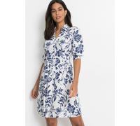 Blusenkleid BONPRIX, Damen, Gr. 44, N-Gr, wollweiß, mitternachtsblau geblümt (länge: regulär), Web, Obermaterial: 100% Viskose, ausgestellt, Kleider Blusenkleid, aus Viskose, mit Knopfleiste, ausgeste