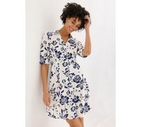 Blusenkleid BONPRIX, Damen, Gr. 50, N-Gr, blau (wollweiß, mitternachtsblau geblümt (länge: regulär)), Web, Obermaterial: 100% Viskose, regular fit, Kleider Blusenkleid, aus Viskose, mit Knopfleiste, a