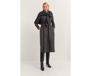 Blusenkleid BUGATTI "Stretch-Mix", Damen, Gr. 44, Normalgrößen, grau (280, dunkelgrau), 64% Polyester, 34% Viskose, 2% Elasthan, unifarben, normal, Kleider Blusenkleid, mit Bindegurt und Knopfleiste (