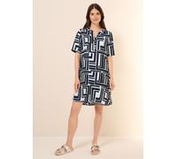 Blusenkleid CECIL, Damen, Gr. L (42), US-Größen, blau (universal blau), Stoff, 88% Viskose, 12% Nylon, bedruckt, normal knielang, V-Ausschnitt, Bündchen, Kleider Blusenkleid, knielang (57111733-L) uni