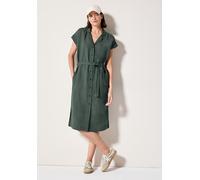 Blusenkleid CECIL, Damen, Gr. XS (36), N-Gr, grün (balmy khaki), Web, Obermaterial: 55% Leinen, 45% Viskose, unifarben, regular fit knieumspielend, Umschlagsaum, Kleider Blusenkleid, aus sommerlicher