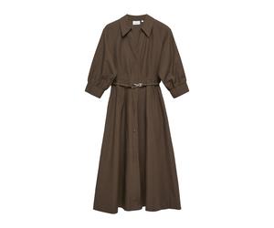 Blusenkleid COMMA, Damen, Gr. 36, N-Gr, braun, Web, Obermaterial: 42% Viskose, 32% Leinen, 26% Baumwolle, unifarben, normal kniebedeckend, V-Ausschnitt, Kleider Blusenkleid, Habalm Sommerkleid mit dek