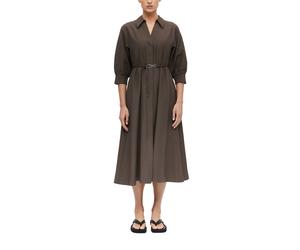 Blusenkleid COMMA, Damen, Gr. 40, N-Gr, braun, Web, Obermaterial: 42% Viskose, 32% Leinen, 26% Baumwolle, unifarben, normal kniebedeckend, V-Ausschnitt, Kleider Blusenkleid, Habalm Sommerkleid mit dek