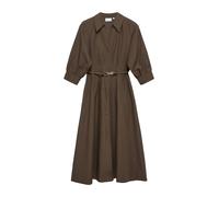 Blusenkleid COMMA, Damen, Gr. 46, N-Gr, braun, Web, Obermaterial: 42% Viskose, 32% Leinen, 26% Baumwolle, unifarben, normal kniebedeckend, V-Ausschnitt, Kleider Blusenkleid, Habalm Sommerkleid mit dek