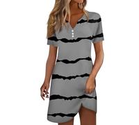 Blusenkleid Damen Henley Ausschnitt Kurzarm Blümchenmuster Sommer Midikleid Frauen Tunika Kleid Luftig Badekleid Bequeme Shirtkleid Casual Partykleid Locker Freizeitkleid Basic Hemdblusenkleid