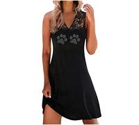 Blusenkleid Damen Sale Angebote Ärmellos Plissiertes Mini Knielang Strand Trägerkleid Einfarbig V-Ausschnitt Homewear Blusenkleid mit Knopfen Elegant Knielang Swing Kleid Casual A-Linie Partykle