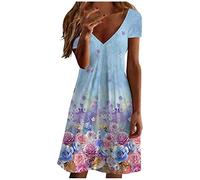 Blusenkleid Damen Sale Angebote Große Größen Cape Chiffon V-Ausschnitt Knielang Cocktailkleid V Ausschnitt Elegant Blumen Kleider Freizeitkleid Elegant Sommerkleid A-Linie Freizeitkleid Tunika K