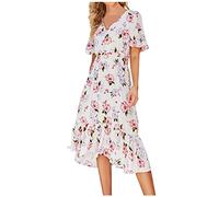Blusenkleid Damen Sale Angebote Kurzarm Kleid A Linie Faltenkleid Freizeitkleid Minikleid meine bestellungen anzeigen Boho Kleid Casual A-Linie Rundhals 3/4-Arm T-Shirt Kleider Chiffon V-Ausschni