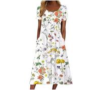 Blusenkleid Damen Sale Angebote Strand Elegant Casual A-Linie Kleid Langarm Sommerkleider Boho Tunika Sommerkleid V-Ausschnitt Blumenkleid Hohe Taille A-Linie Midikleid Boho Kleid Lang Partykle