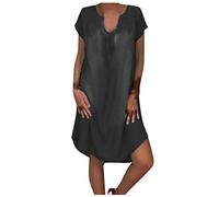 Blusenkleid Damen Sommer Kurzarm Jeans-Kleider Sommer Große Größen Jeanskleid Kurz Minikleid Jeans-Hemdkleid Knielang Locker Freizeitkleid Vintage Blusenkleider Leicht Shirtkleid