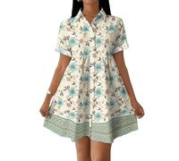 Blusenkleid Damen Sommer Swing Kleid A Linie Boho Sommerkleid Damen Elegant Strandkleid Casual Shirtkleid Kurzarm Sommerkleider Leicht Und Luftig Hemdblusenkleid Locker Minikleid
