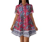 Blusenkleid Damen Sommer Swing Kleid A Linie Boho Sommerkleid Damen Elegant Strandkleid Casual Shirtkleid Kurzarm Sommerkleider Leicht Und Luftig Hemdblusenkleid Locker Minikleid