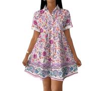 Blusenkleid Damen Sommer Swing Kleid A Linie Boho Sommerkleid Damen Elegant Strandkleid Casual Shirtkleid Kurzarm Sommerkleider Leicht Und Luftig Hemdblusenkleid Locker Minikleid