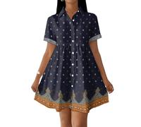 Blusenkleid Damen Sommer Swing Kleid A Linie Boho Sommerkleid Damen Elegant Strandkleid Casual Shirtkleid Kurzarm Sommerkleider Leicht Und Luftig Hemdblusenkleid Locker Minikleid